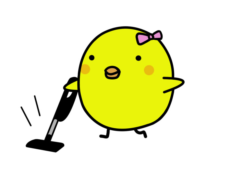 掃除機をかけるひよこ